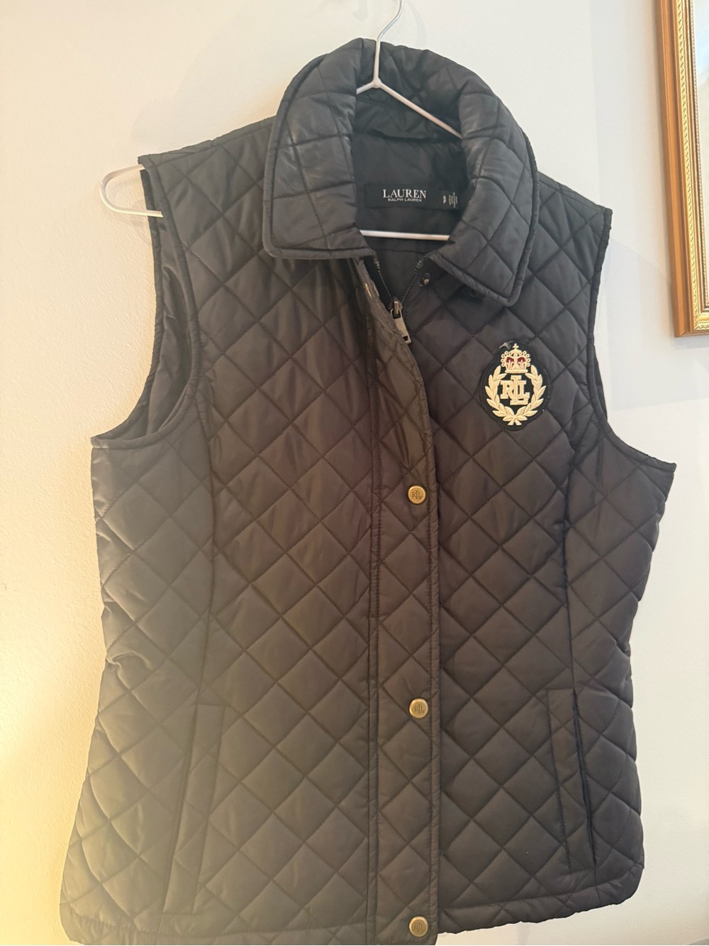 Lauren Ralph Lauren Quilted Black Crest-Embroidered Vest